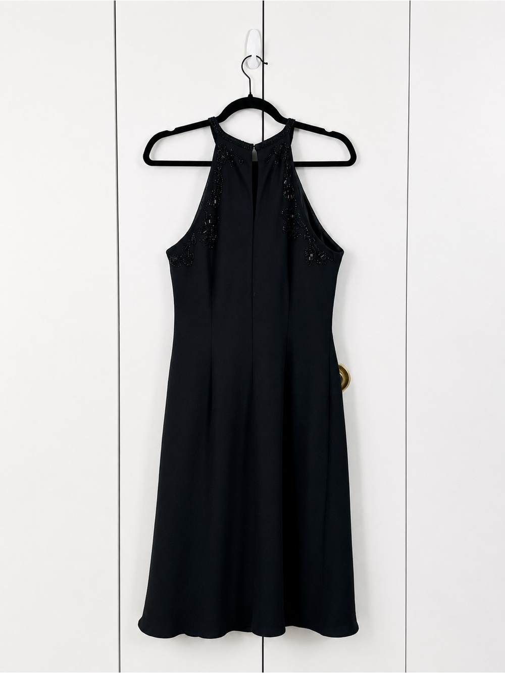 R&M Richards Black Beaded Halter Cocktail Dress Size 14